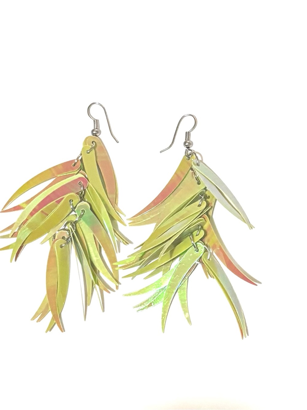 Iridescent Yellow-Green Cascade Dangle Earrings